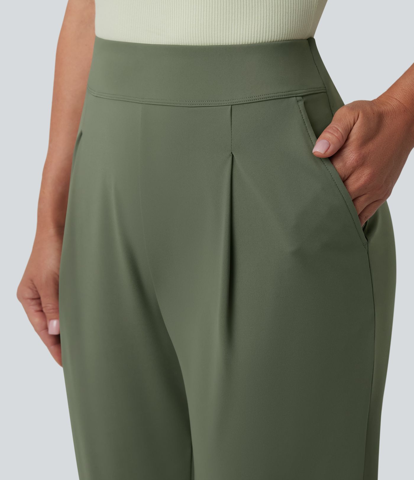 Pantalon casual taille haute coupe droite avec poches