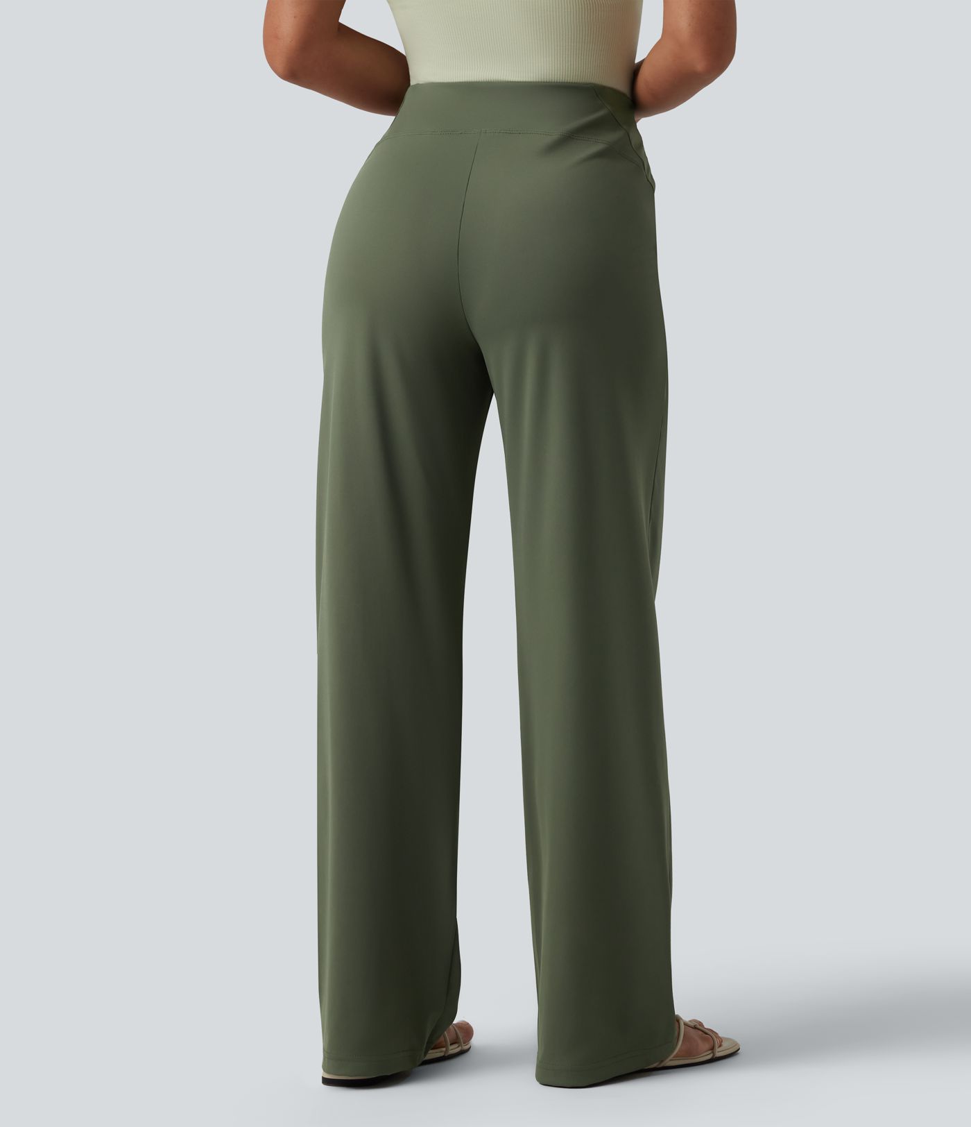 Pantalon casual taille haute coupe droite avec poches