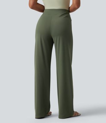 Pantalon casual taille haute coupe droite avec poches
