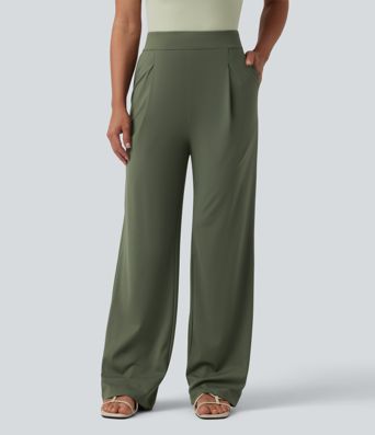Pantalon casual taille haute coupe droite avec poches
