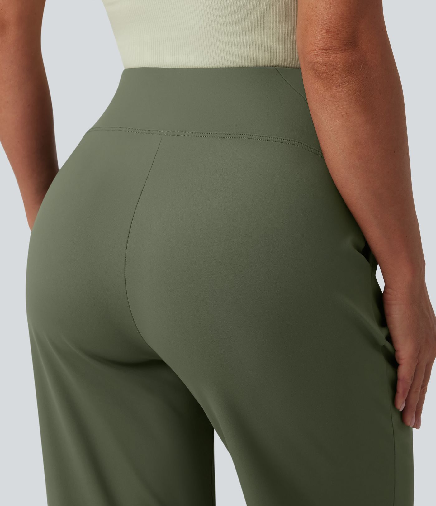 Pantalon casual taille haute coupe droite avec poches