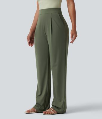 Pantalon casual taille haute coupe droite avec poches