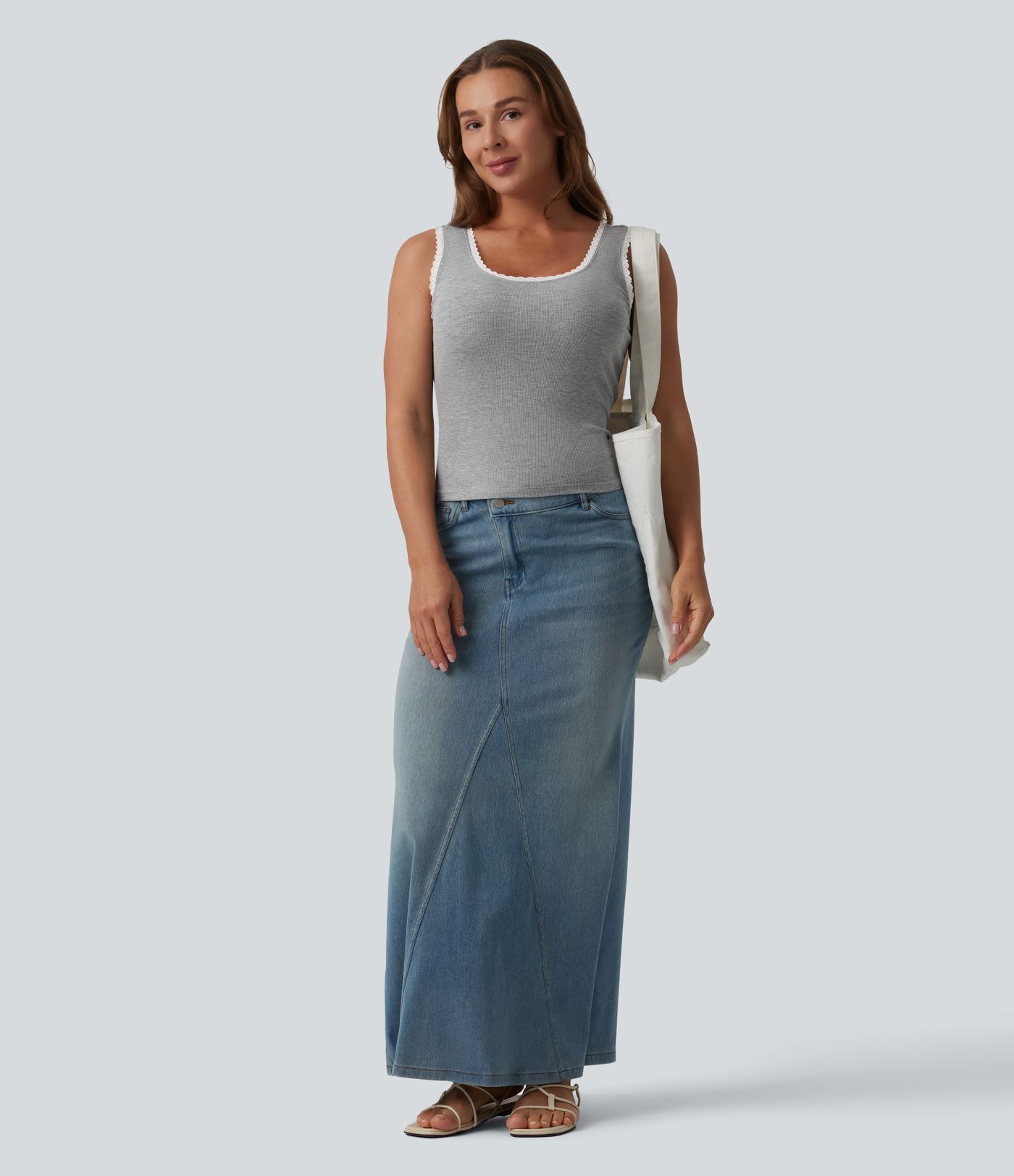 High Stretch Ribbed Scoop Neck Contrast Lace Casual Tank Top High Stretch Ribbed Scoop Neck Contrast Lace Casual Tank Top