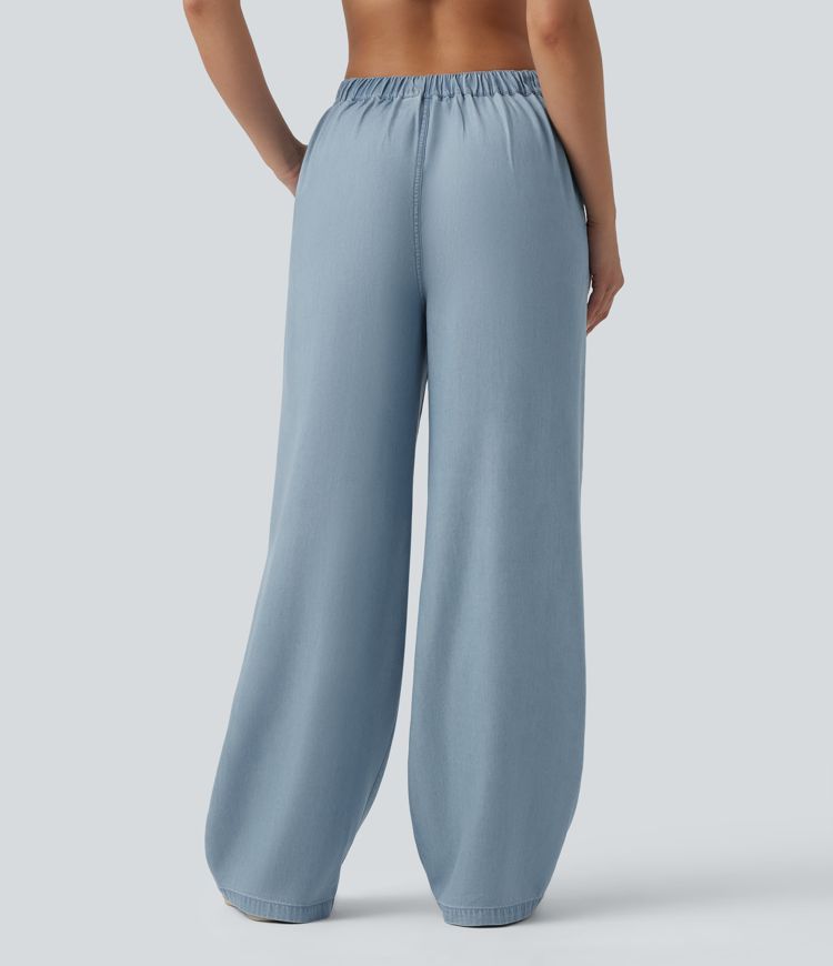 Mid Rise Wide Leg Casual Jeans with Pockets