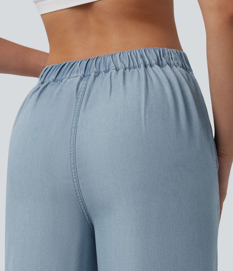 Mid Rise Wide Leg Casual Jeans with Pockets