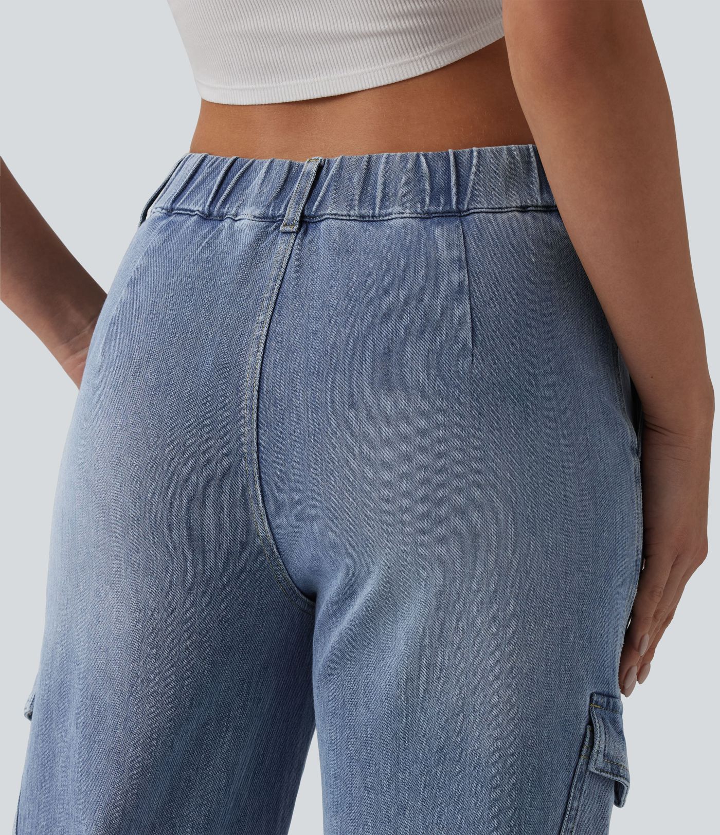 Halara Flex™ Mid Rise Washed Casual Cargo Jeans with Pockets