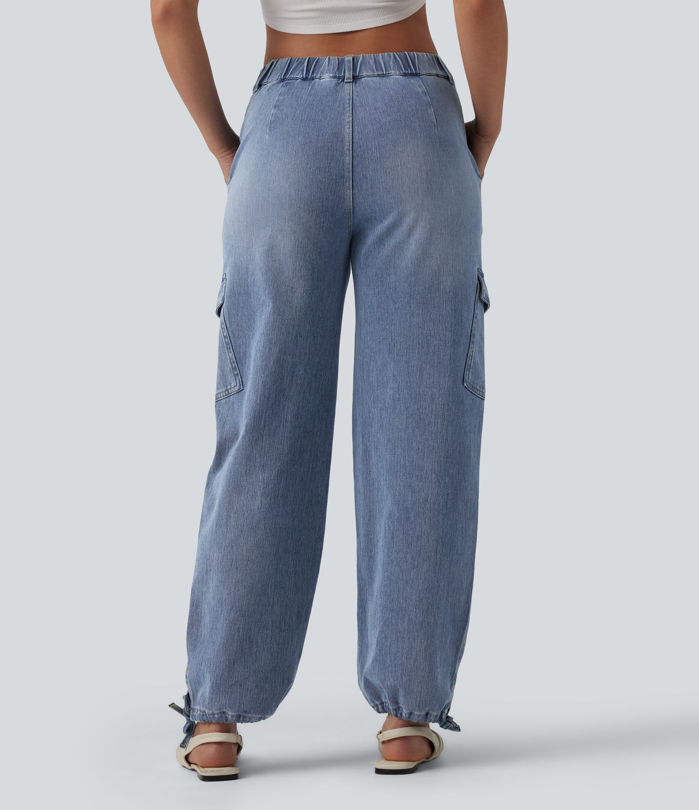 Halara Flex™ Mid Rise Washed Casual Cargo Jeans with Pockets