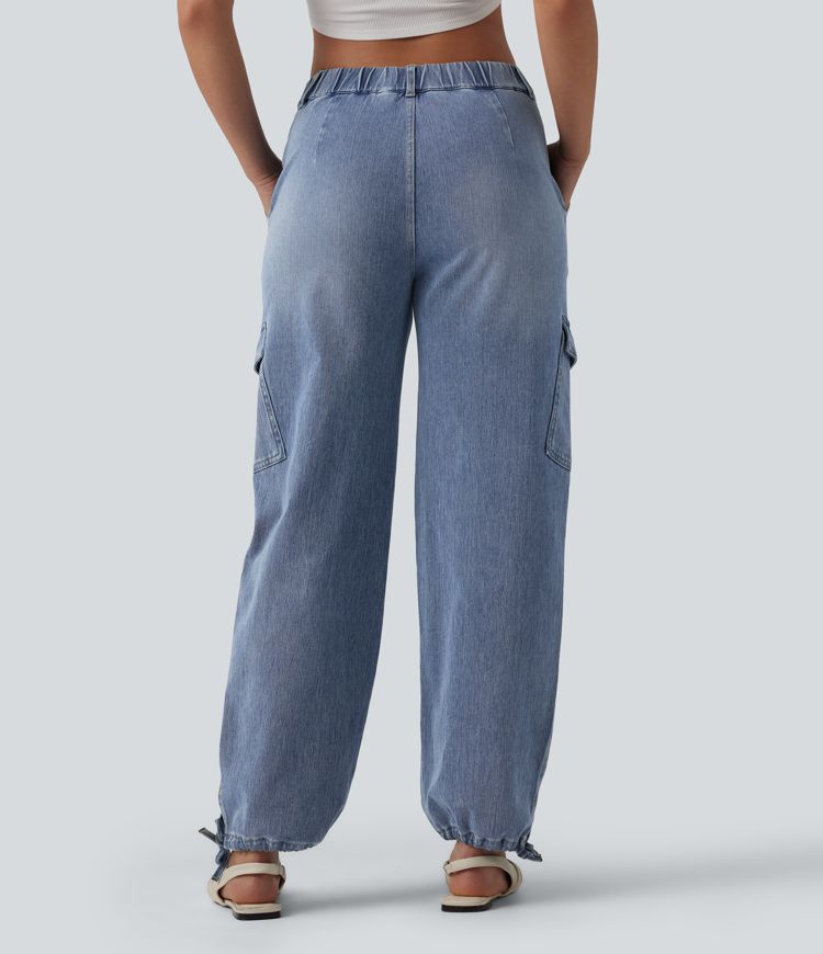 Halara Flex™ Mid Rise Washed Casual Cargo Jeans with Pockets