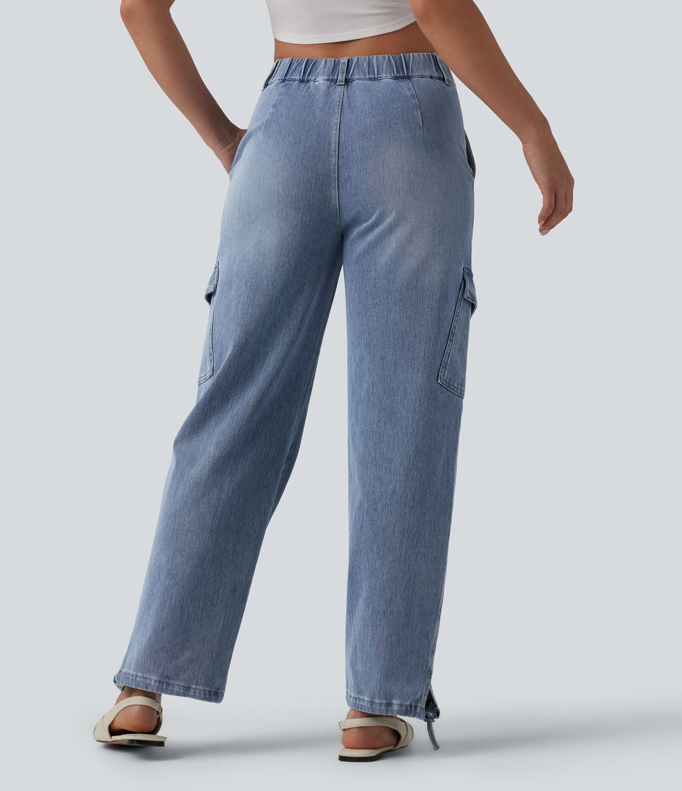 Halara Flex™ Mid Rise Washed Casual Cargo Jeans with Pockets