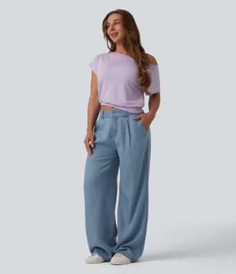 Mid Rise Wide Leg Casual Jeans with Pockets