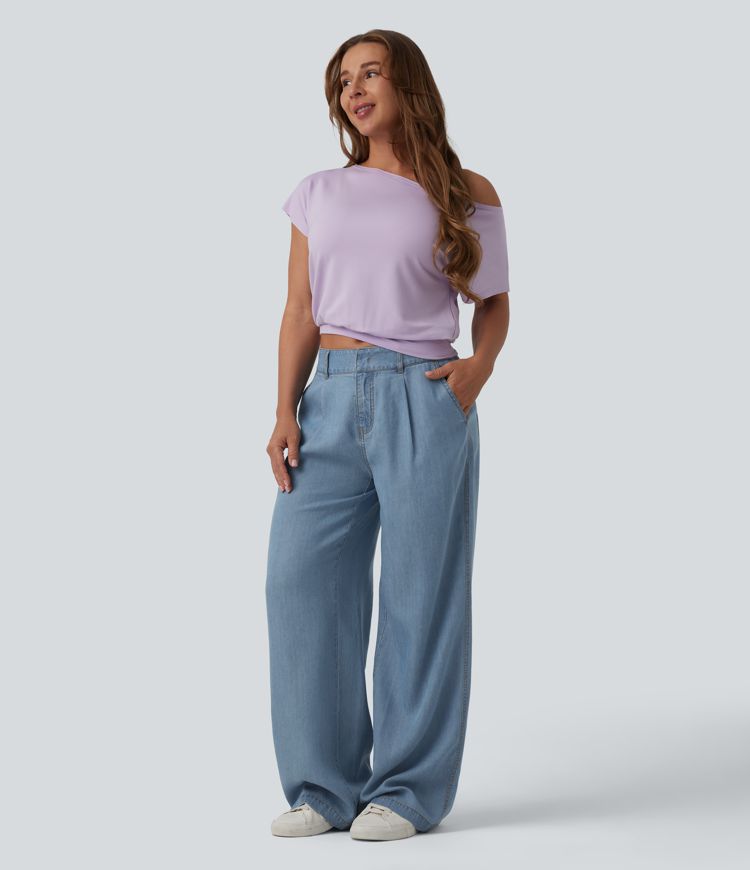 Mid Rise Wide Leg Casual Jeans with Pockets