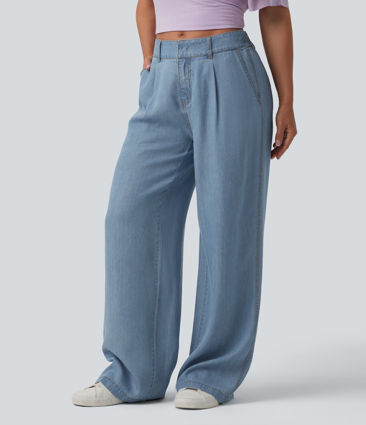Mid Rise Wide Leg Casual Jeans with Pockets
