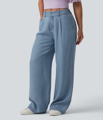 Mid Rise Wide Leg Casual Jeans with Pockets