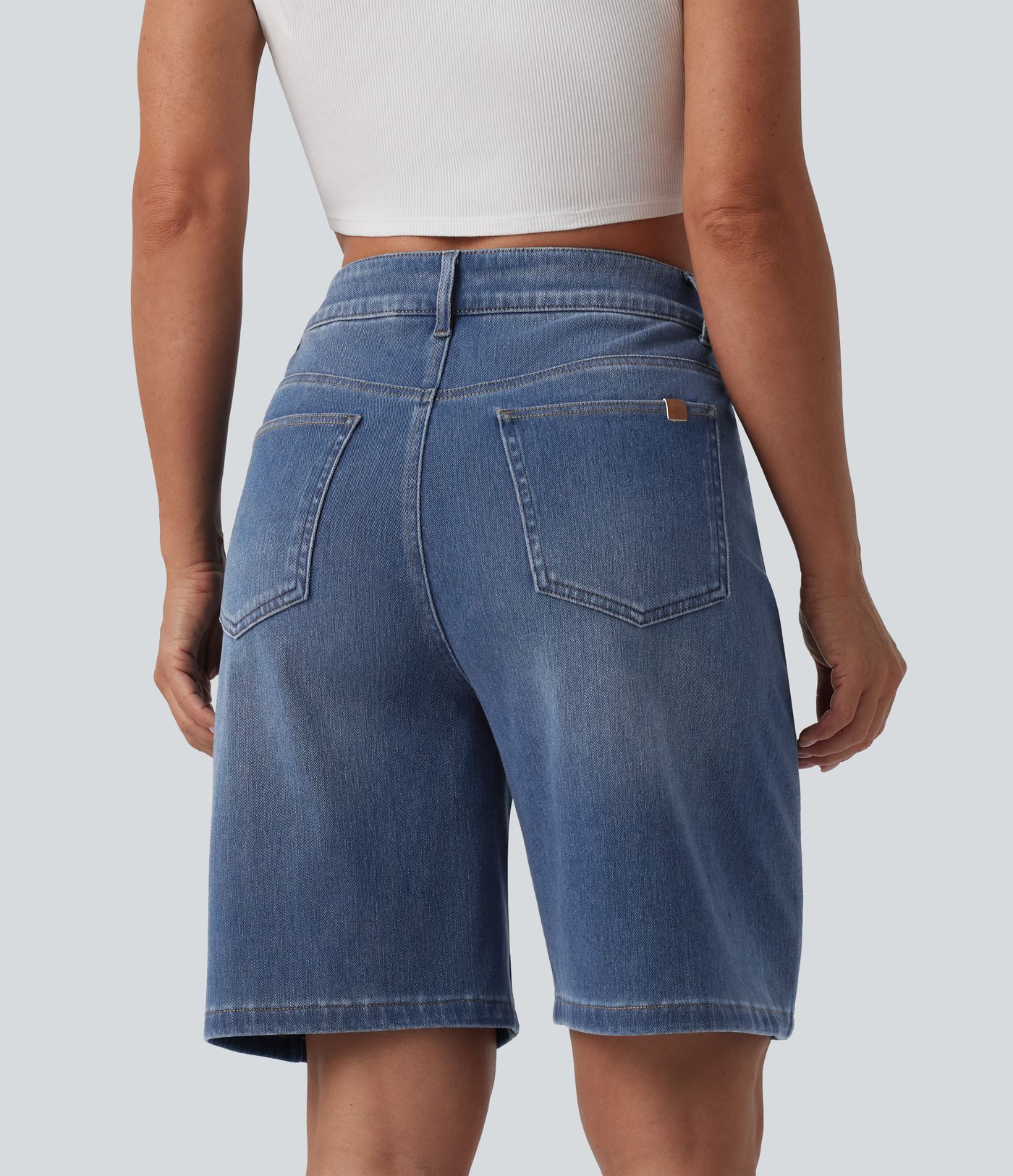 Short denim décontracté Halara Flex™ asymétrique délavé taille haute 23 cm avec poches
