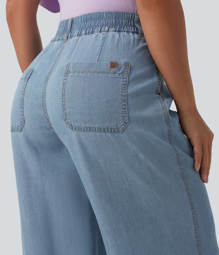 Mid Rise Wide Leg Casual Jeans with Pockets