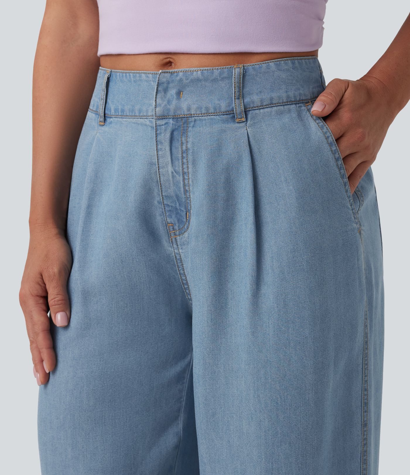 Mid Rise Wide Leg Casual Jeans with Pockets