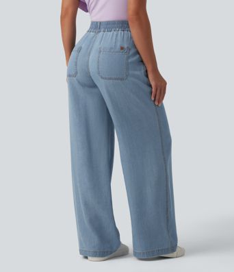 Mid Rise Wide Leg Casual Jeans with Pockets