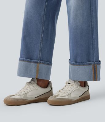 Halara Flex™ High Waisted Tummy Control Rolled Hem Wide Leg Washed Casual Jeans with Pockets