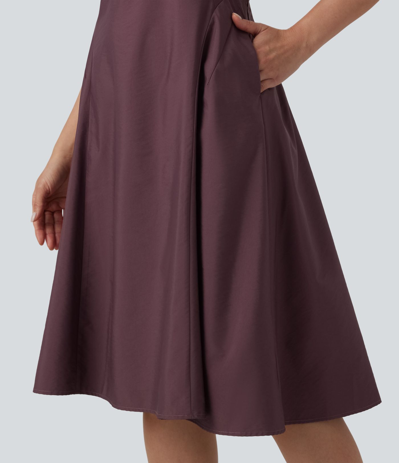 Notched Sleeveless Midi Work Flare Dress with Pockets