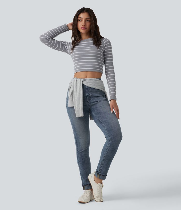 Halara Flex™ High Waisted Rolled Hem Casual Slim Jeans with Pockets