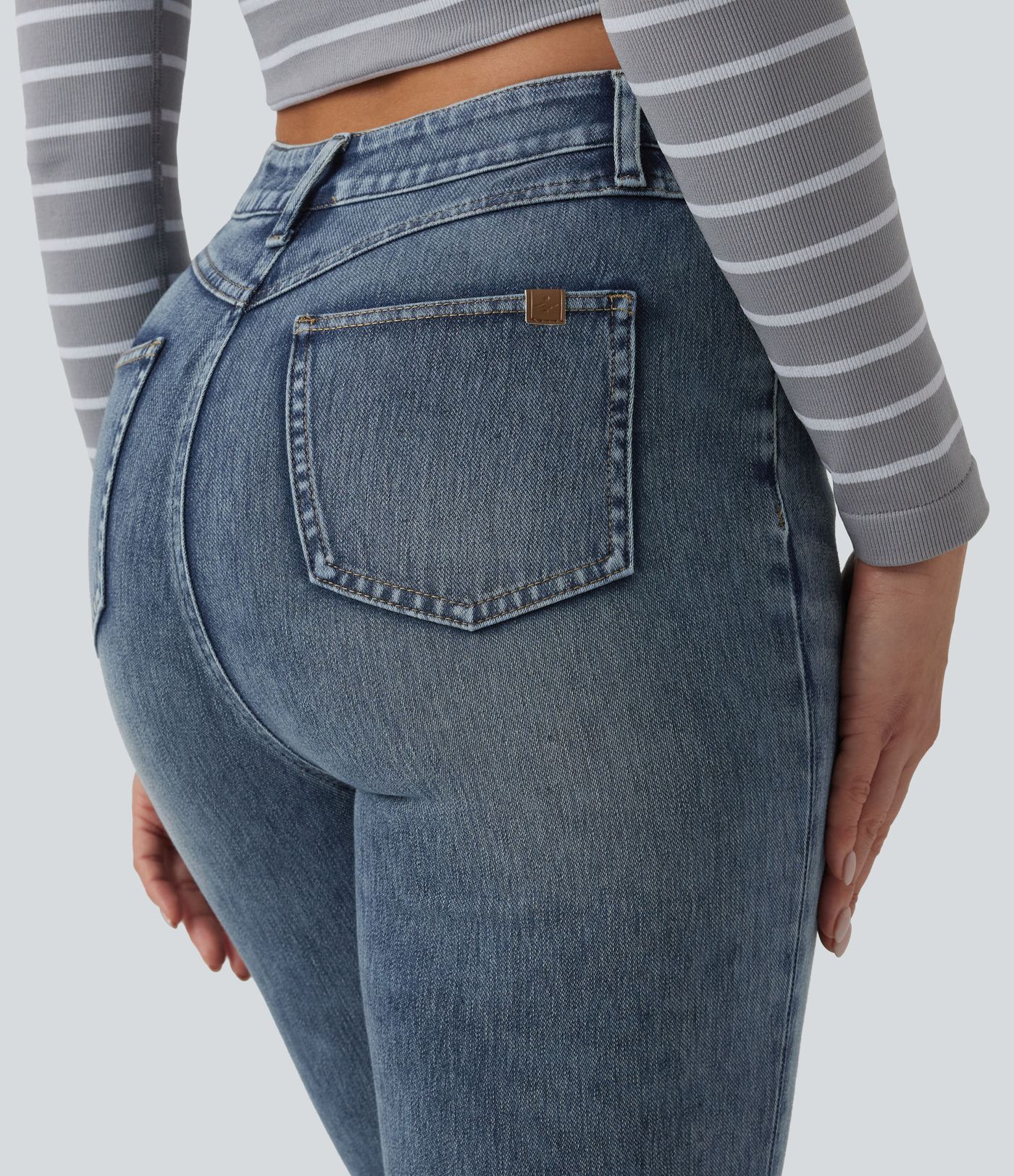 Halara Flex™ High Waisted Rolled Hem Casual Slim Jeans with Pockets