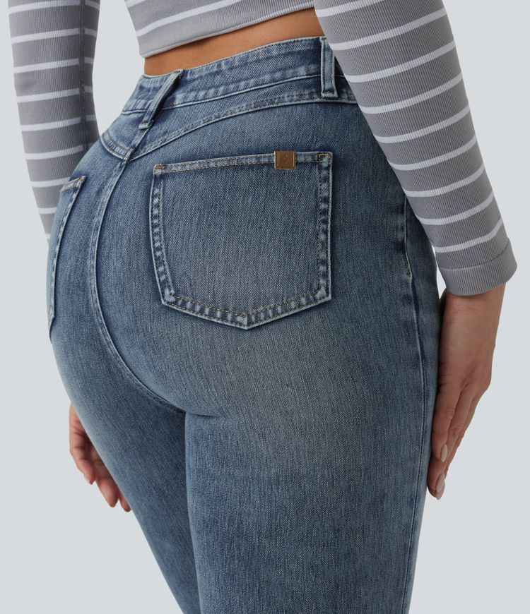 Halara Flex™ High Waisted Rolled Hem Casual Slim Jeans with Pockets