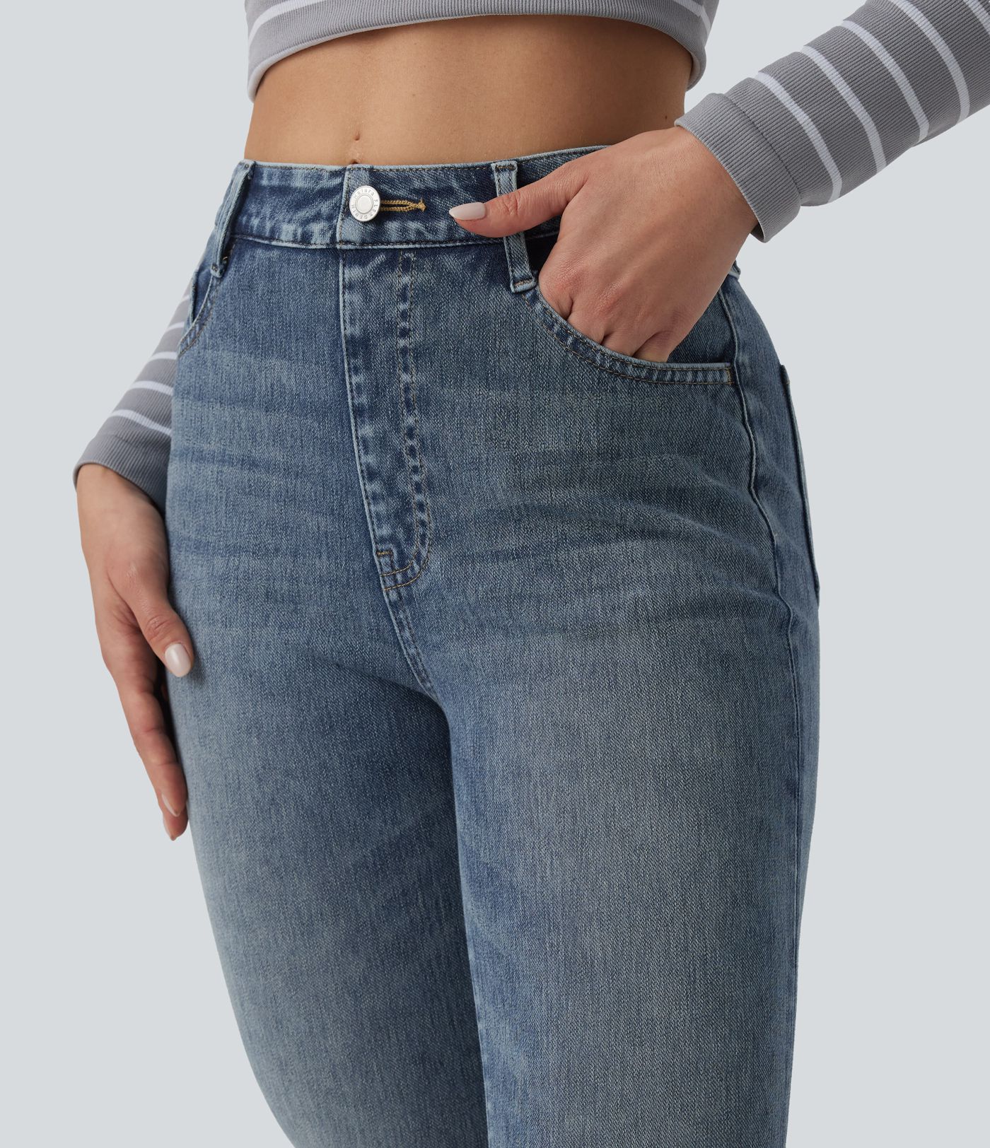 Halara Flex™ High Waisted Rolled Hem Casual Slim Jeans with Pockets