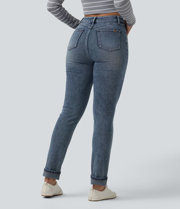 Halara Flex™ High Waisted Rolled Hem Casual Slim Jeans with Pockets