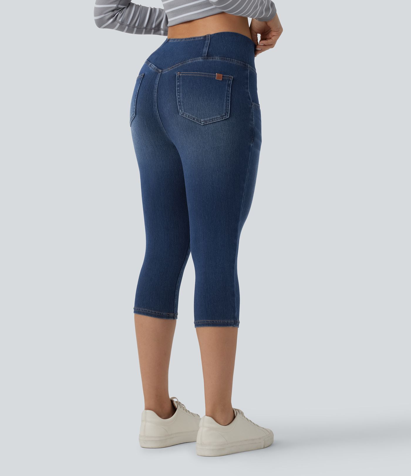 Halara Flex™ Crossover High Waisted Denim Capri Casual Leggings with Pockets