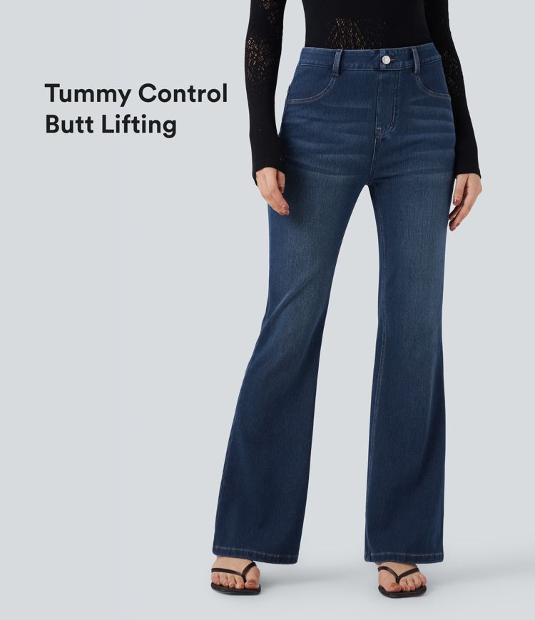 Halara Flex™ High Waisted Tummy Control Butt Lifting Denim Casual Bootcut Leggings with Pockets