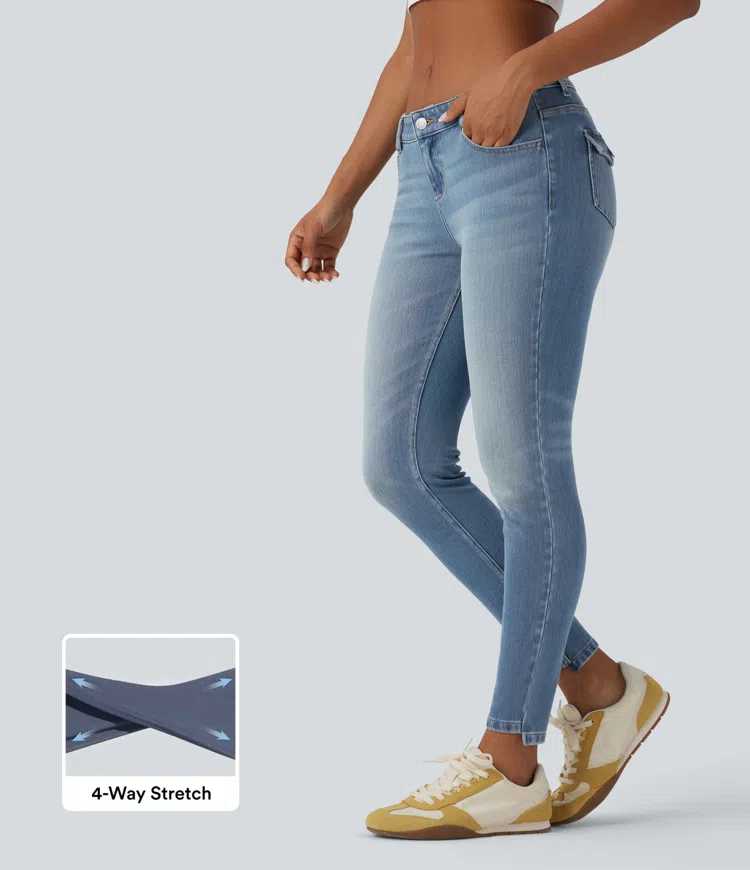 Coronet Blue Denim Halara Flex™ Low Rise Casual Skinny Jeans with Pockets / 1