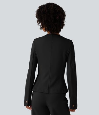 SculptKnit Slim-Fit Business-Blazer mit rundem Halsausschnitt und langen Ärmeln