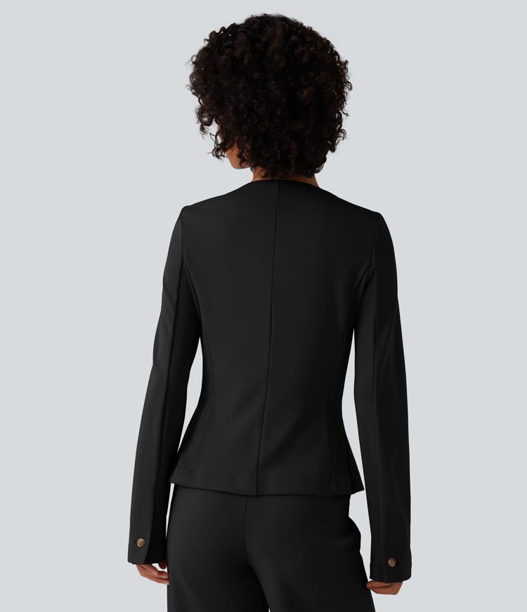 SculptKnit Slim-Fit Business-Blazer mit rundem Halsausschnitt und langen Ärmeln