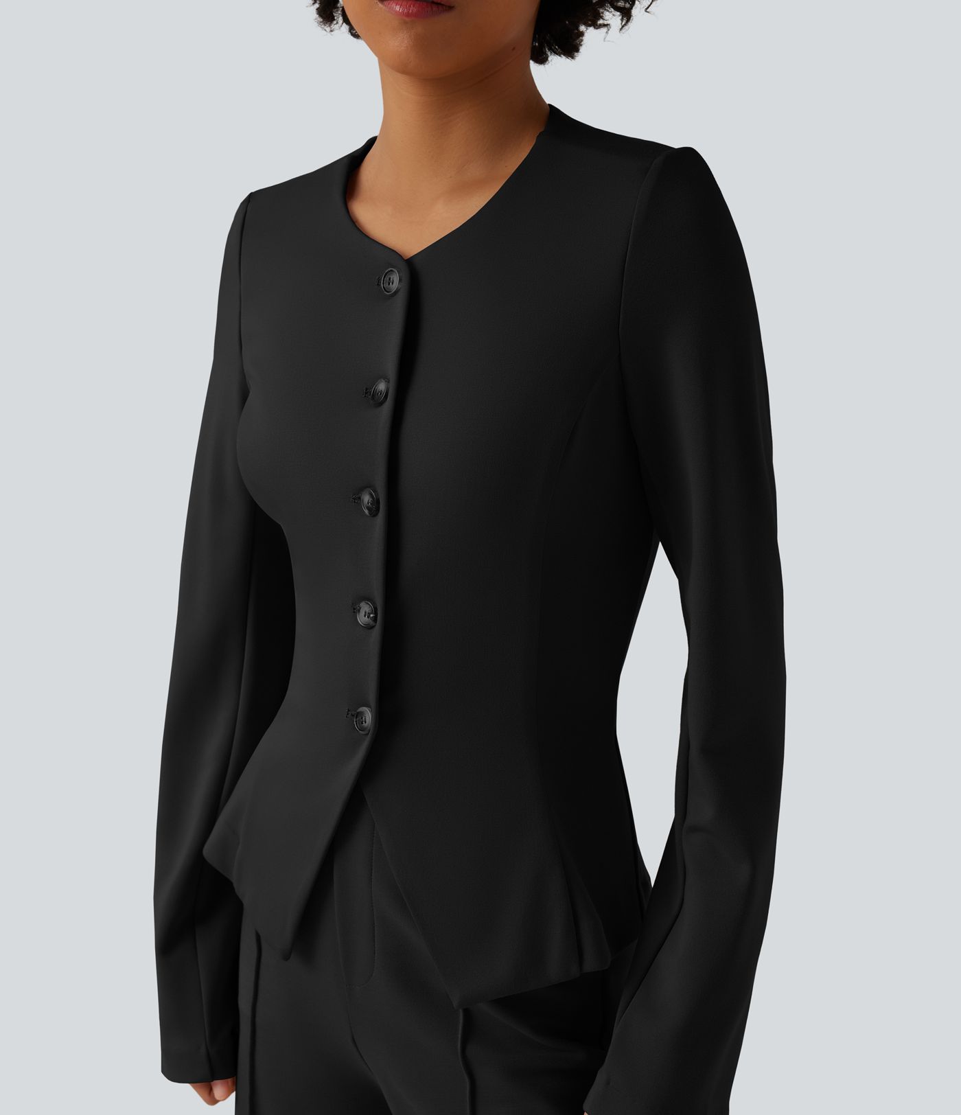SculptKnit Slim-Fit Business-Blazer mit rundem Halsausschnitt und langen Ärmeln