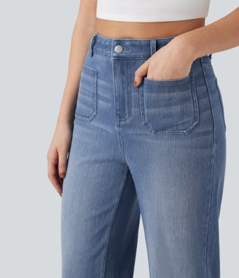 Halara Flex™ High Waisted Straight Leg Washed Casual Jeans with Pockets