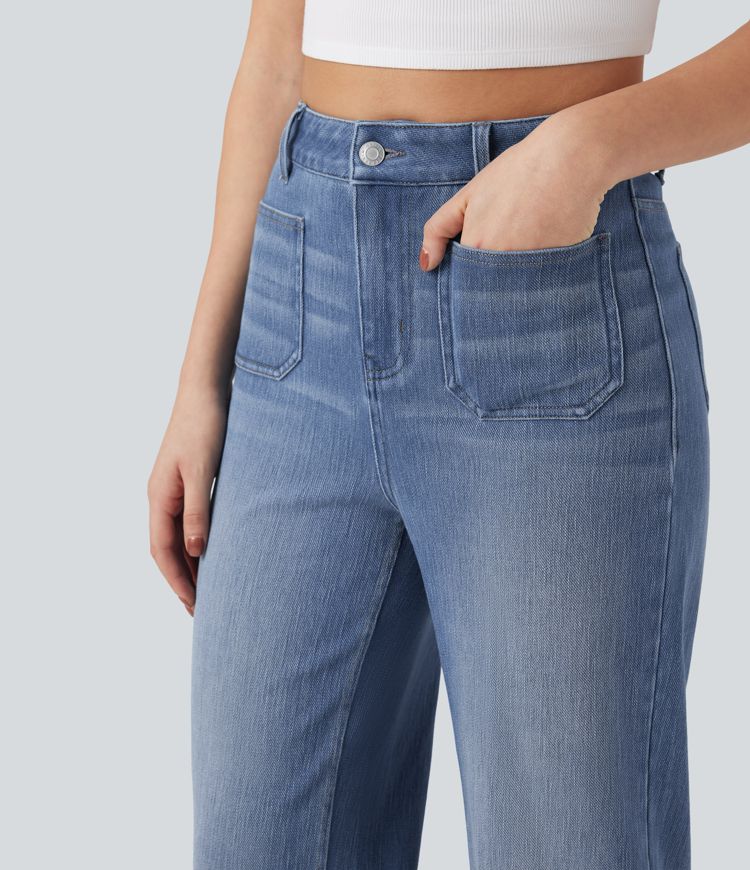 Halara Flex™ High Waisted Straight Leg Washed Casual Jeans with Pockets