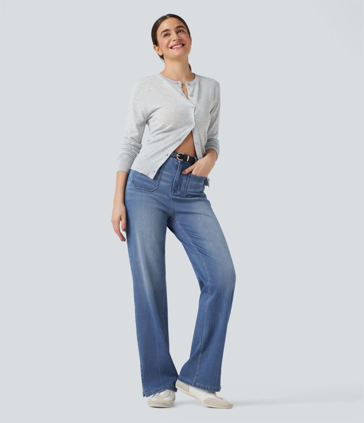 Halara Flex™ High Waisted Straight Leg Washed Casual Jeans with Pockets