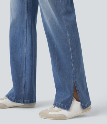 Halara Flex™ High Waisted Straight Leg Washed Casual Jeans with Pockets