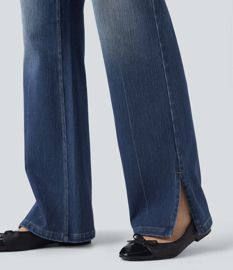 Halara Flex™ High Waisted Straight Leg Washed Casual Jeans with Pockets