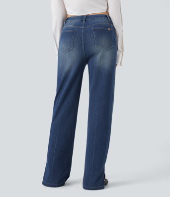 Halara Flex™ High Waisted Straight Leg Washed Casual Jeans with Pockets