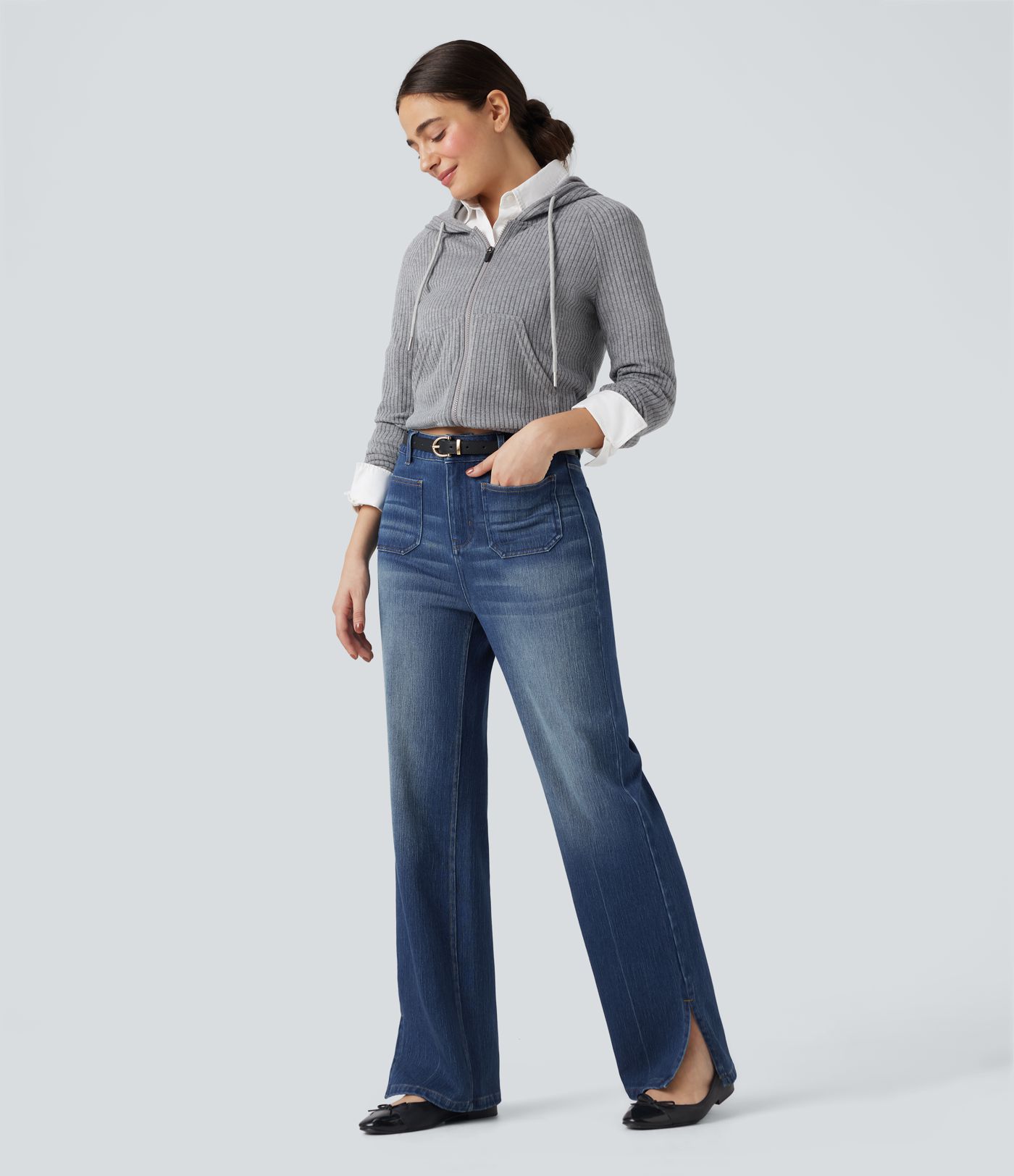 Halara Flex™ High Waisted Straight Leg Washed Casual Jeans with Pockets