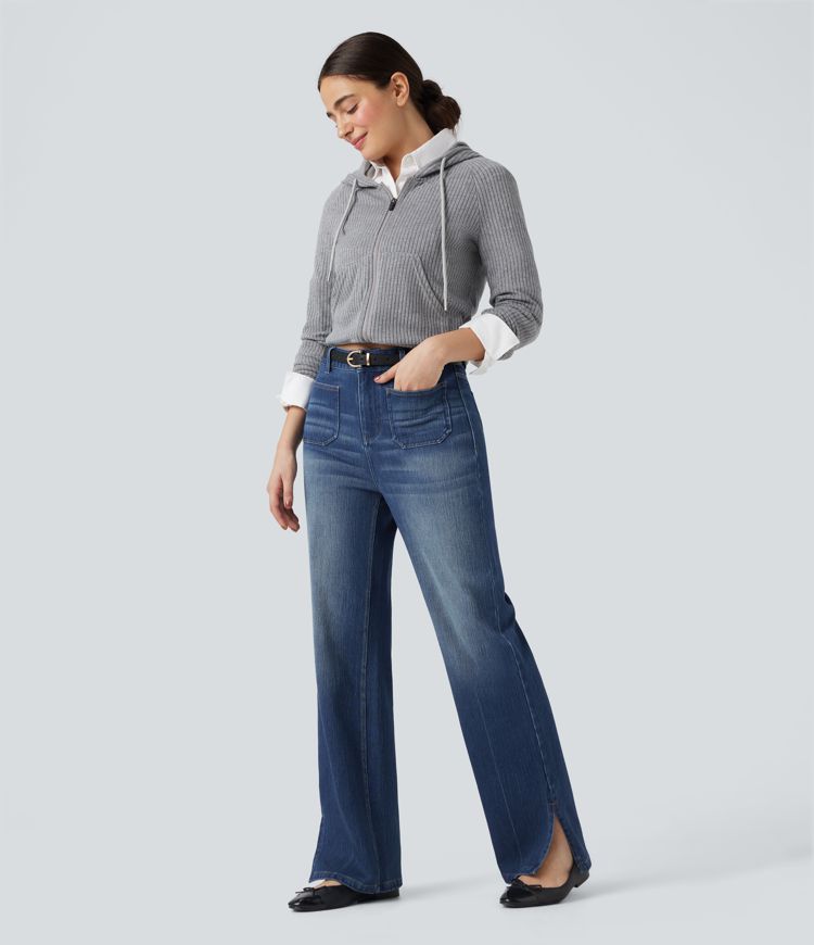 Halara Flex™ High Waisted Straight Leg Washed Casual Jeans with Pockets