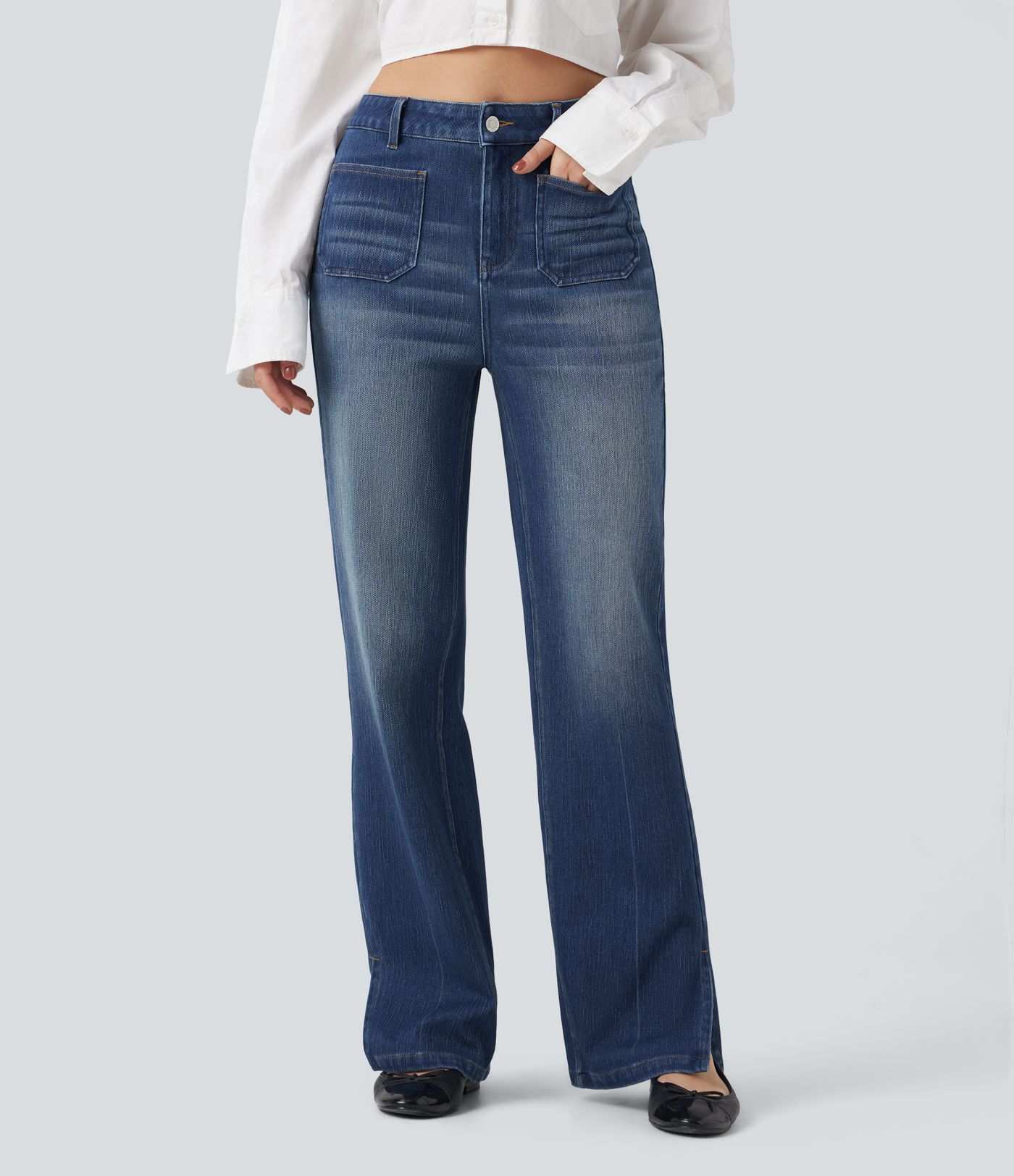 Halara Flex™ High Waisted Straight Leg Washed Casual Jeans with Pockets