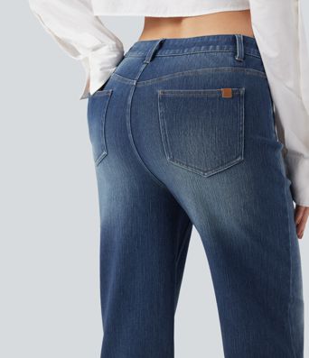 Halara Flex™ High Waisted Straight Leg Washed Casual Jeans with Pockets