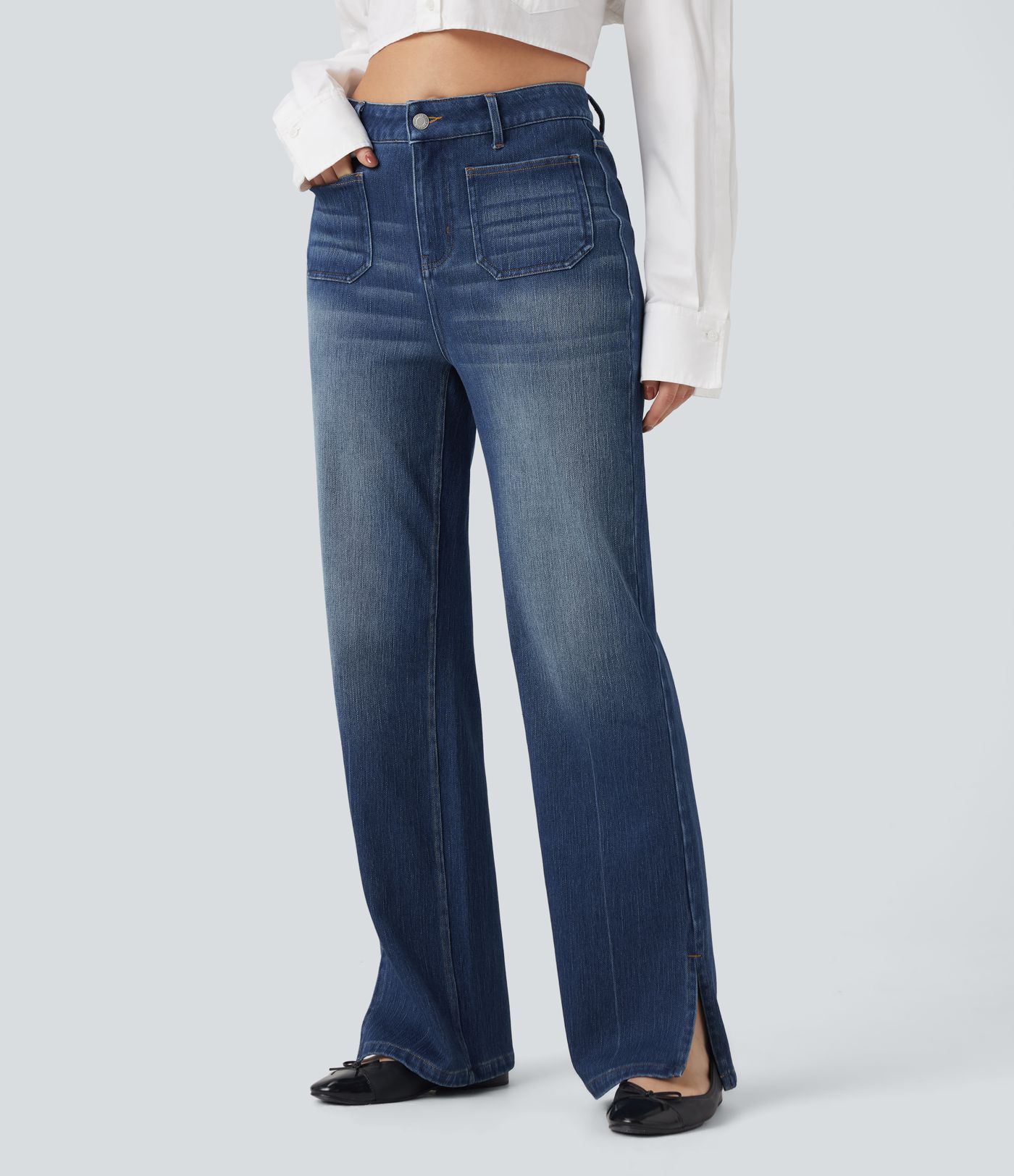 Halara Flex™ High Waisted Straight Leg Washed Casual Jeans with Pockets