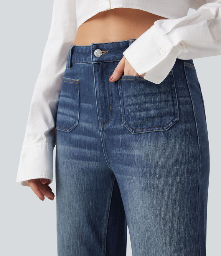 Halara Flex™ High Waisted Straight Leg Washed Casual Jeans with Pockets