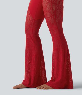 Halara UltraSculpt™ High Waisted Tummy Control Contrast Lace Yoga Flare Leggings with Pocket