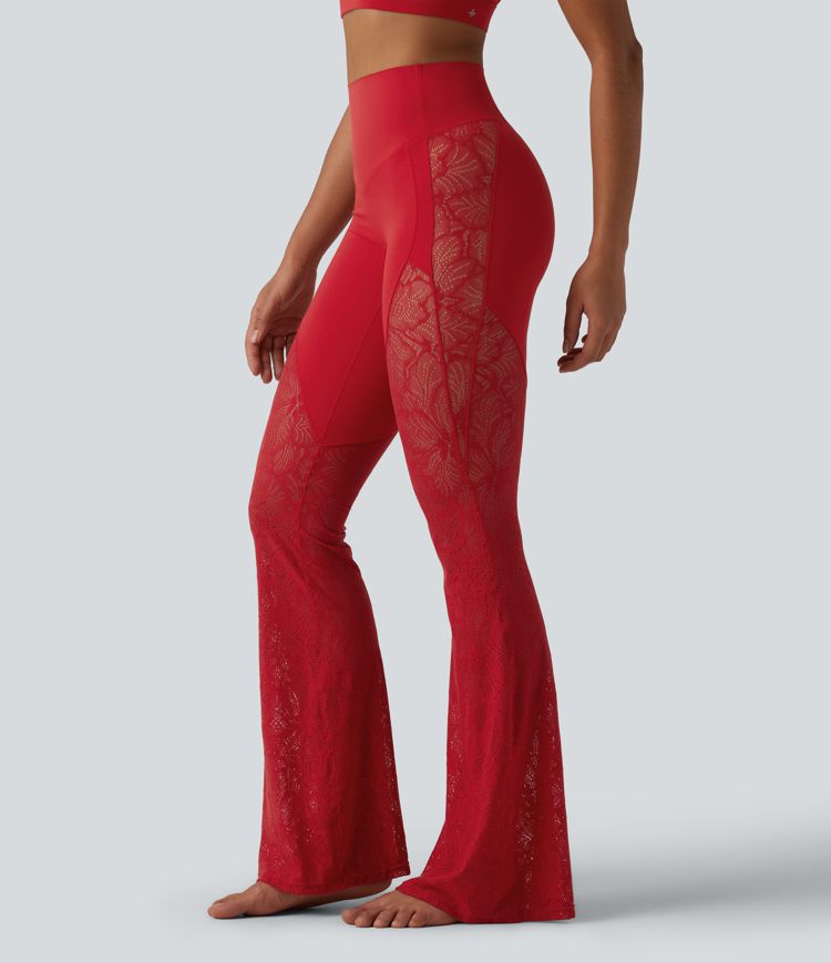 Halara UltraSculpt™ High Waisted Tummy Control Contrast Lace Yoga Flare Leggings with Pocket