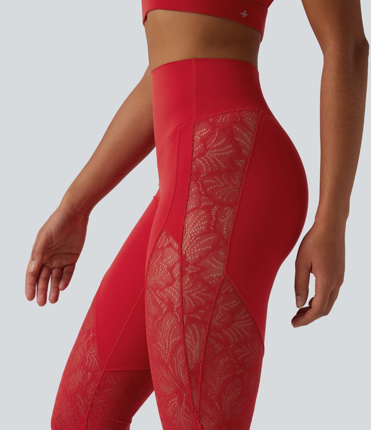 Halara UltraSculpt™ High Waisted Tummy Control Contrast Lace Yoga Flare Leggings with Pocket