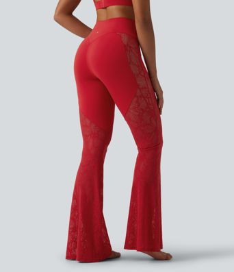 Halara UltraSculpt™ High Waisted Tummy Control Contrast Lace Yoga Flare Leggings with Pocket